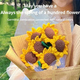 3 pcs Knitted Crochet Sunflower Flower, Handwoven Bouquet  Flowers Girl Gift Sunflower