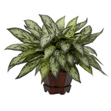 SILK SILVER QUEEN PLANT w/ WOOD POT ~ ARTIFICIAL ARRANGEMENT for HOME or OFFICE Green Plant