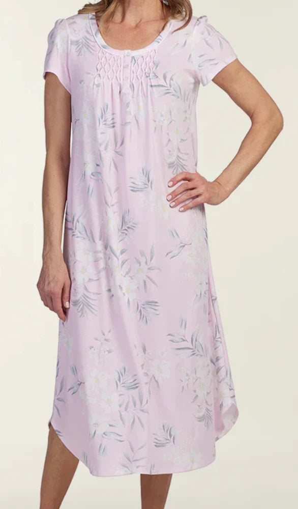 Nwt $59 Miss Elaine Pink FLORAL BOUQUET Cap Sleeves 46" LONG Ballet Nightgown L Bouquet