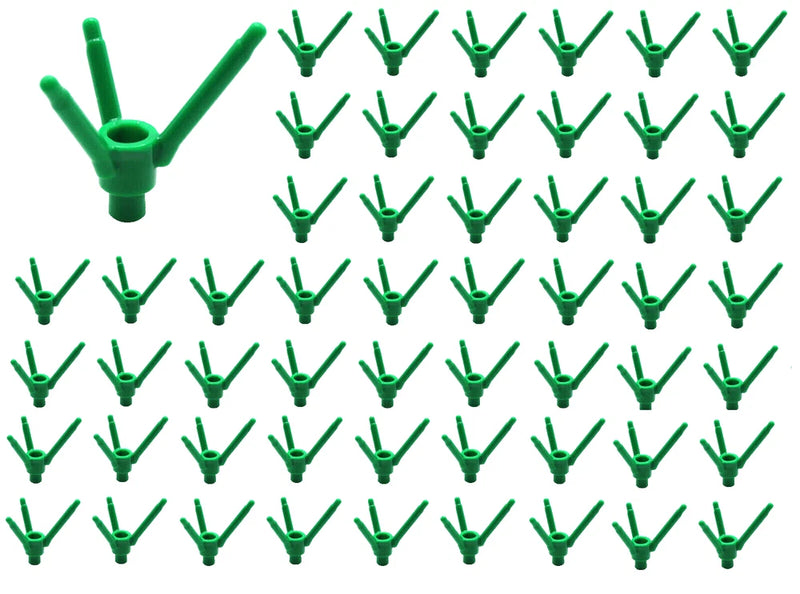 LEGO plant flower stems with bottom pins, green
