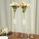 2 Clear 27" Plastic Reversible Trumpet Flower VASES Crystals Party Event Hydrangea