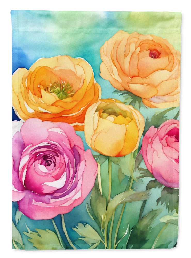 Caroline's Treasures Ranunculus in Watercolor House Flag DAC1603CHF Ranunculus