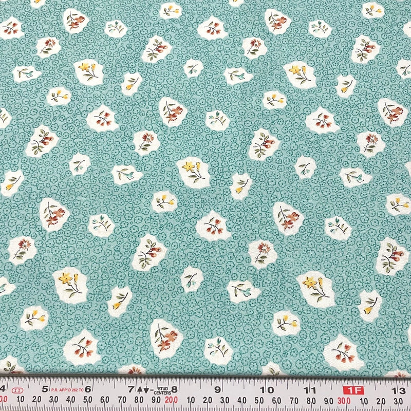 Vintage In The Beginning Fabrics Florals on Blue Cotton Fabric by the HALF YARD Flowering Plants
