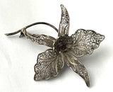 EXQUISITE LARGE 800 SILVER LILY FLOWER FILIGREE BROOCH Lily