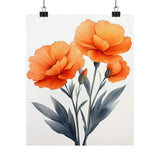 Boho Orange Carnations Flower Art Print Poster, Minimalist Floral Wall Art 1 Carnation