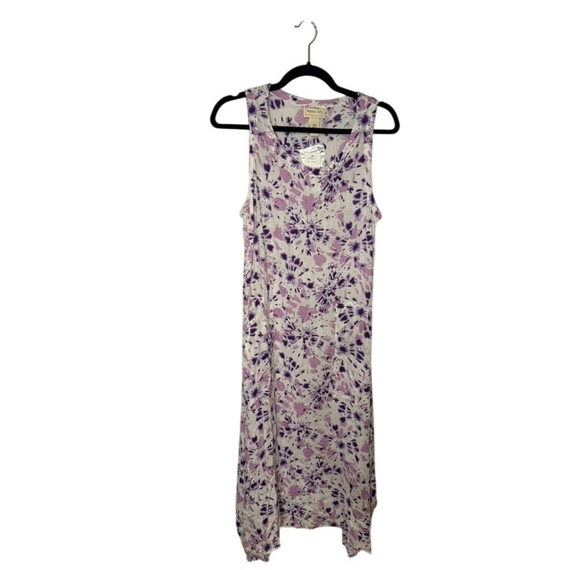 Water Lily Dress Women's Small Lilac Floral Print Rayon Sleeveless Maxi Lily