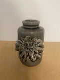 Ceramic High Relief Carnation Flower Vase Ð Grey Crackle Glaze 6 3/8" Carnation