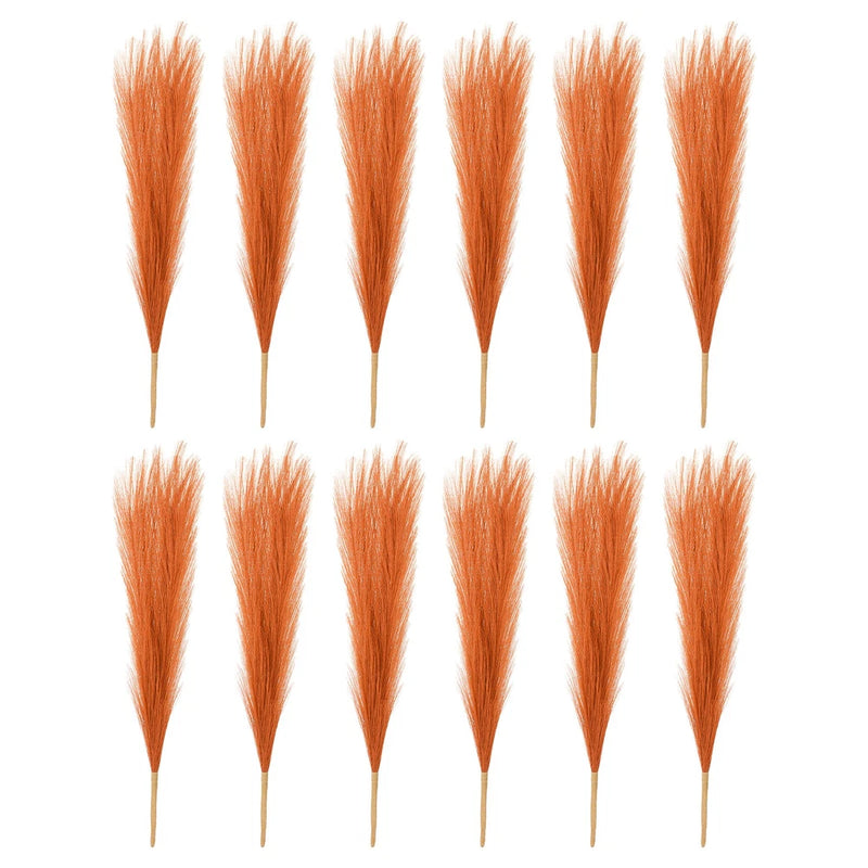 12 Pcs 17 Inch Faux Pampas Grass Artificial Boho Decor Orange Pampas Grass
