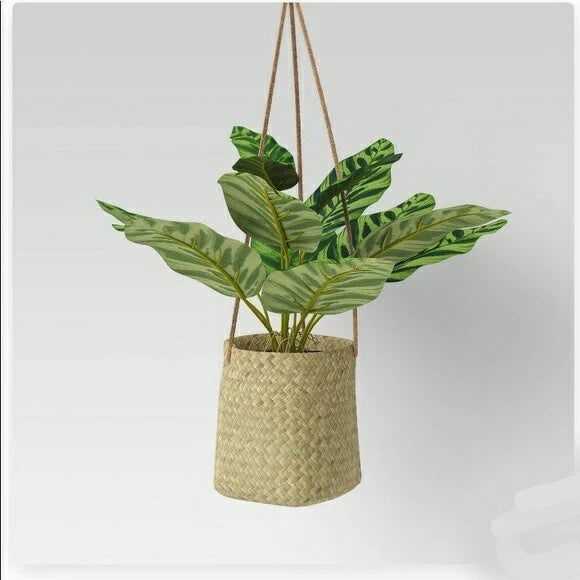 Threshold Grass Woven Base Faux Hanging Plant Dark Green 16"High Approx. New! Green Plant