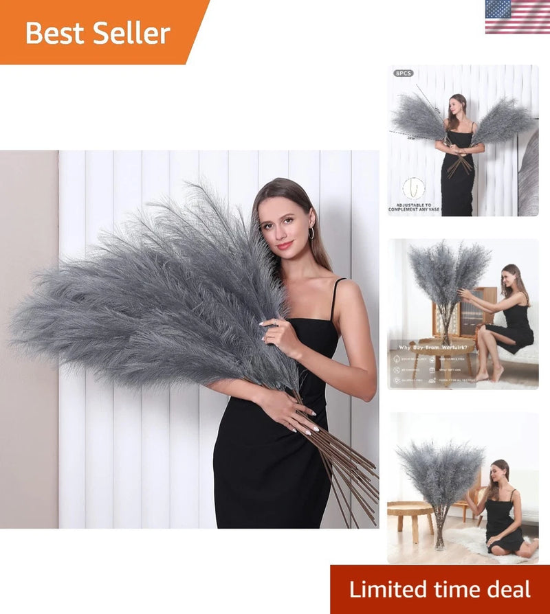 8 Pcs 45 inch Tall Faux Pampas Grass Decor, Large Artificial Grey Pompous Gra... Pampas Grass