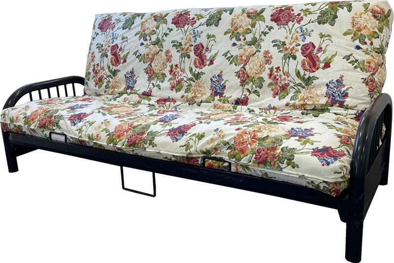 Floral futon slipcover with large rose and mixed flower pattern, full size