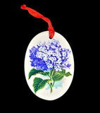 Vtg Beautiful Oval Purple Hydrangea Flowers Ceramic Christmas Ornament 3.25" CL1 Hydrangea
