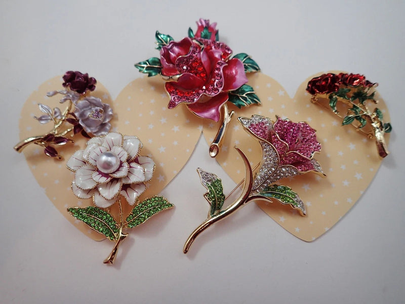 Crystal Rose Flower Brooch Valentines'  mother'day Anniversary' Birthday Gift Lily
