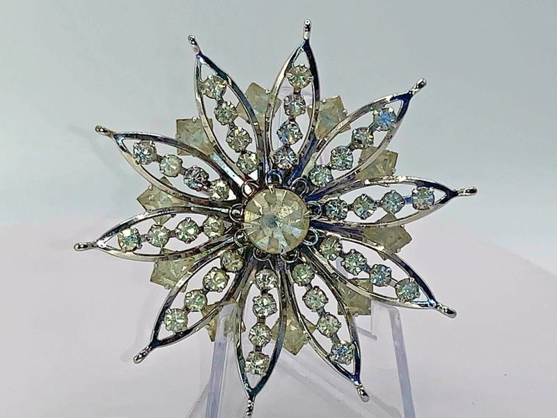Flower Sunflower Daisy Layered Rhinestone Vintage Silver Pin Brooch D-6162 Sunflower