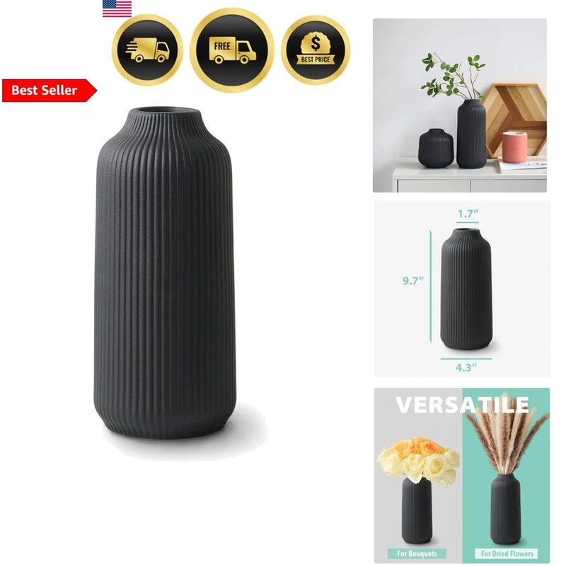 Ceramic Vase Nordic Style Large Boho Decor Pampas Grass Flowers Black Matte Pampas Grass