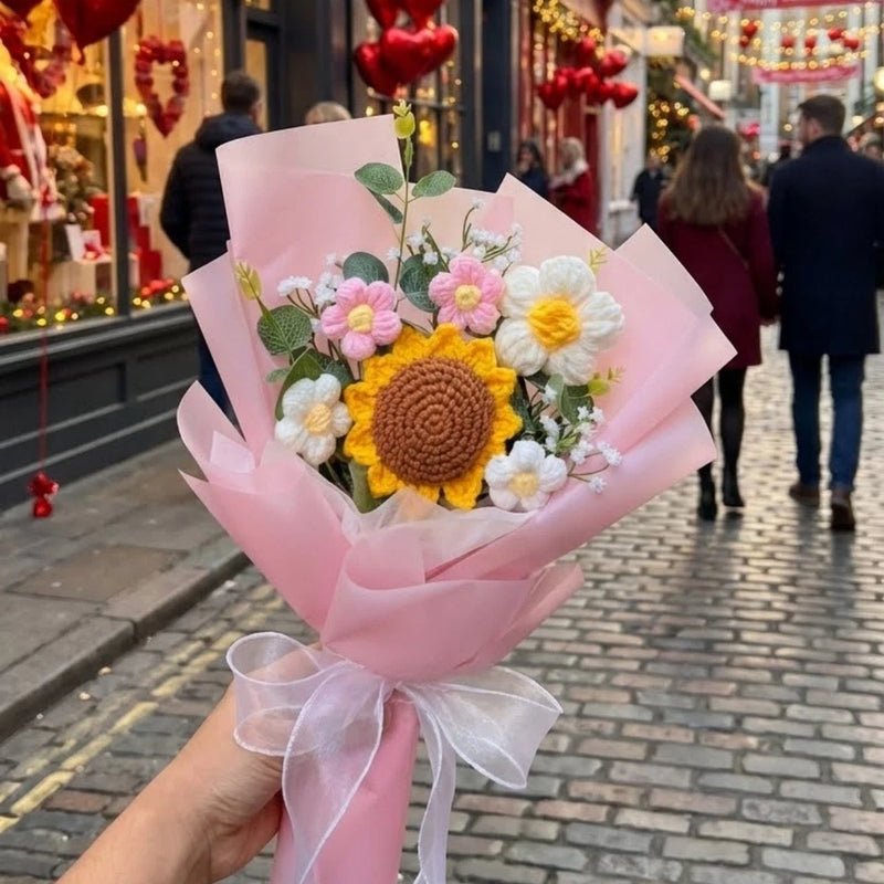 DIY Wrapping Bouquet Crochet Flower Sunflower Rose For Graduation Wedding Gift Bouquet