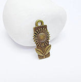 2 Sun Flower Charms, Herb Earring Charms,  Antique Bronze 28x12mm G36852 Sunflower