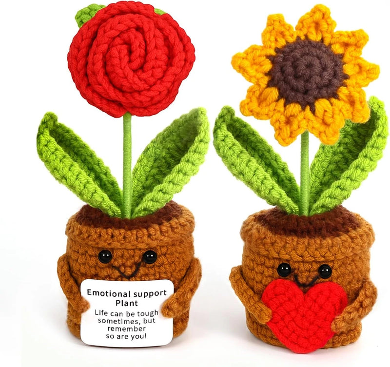 2Pcs Crochet Flowers Sunflower Gifts for Women Positive Handmade Crochet Plant w Sunflower