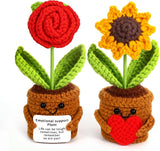 2Pcs Crochet Flowers Sunflower Gifts for Women Positive Handmade Crochet Plant w Sunflower