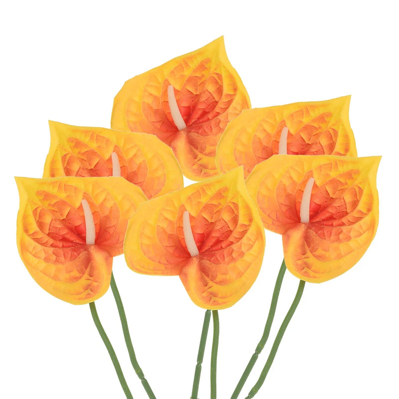 6Pcs 13" Artificial Anthurium Lily Flowers Floral Bouquet Decor, Dark Orange Lily