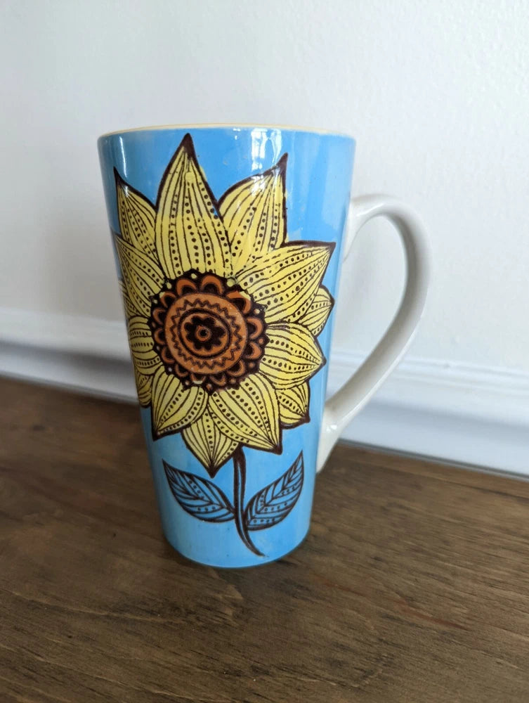 Tall Sunflower Ceramic Coffee Mug Tea Drink Sunflower
