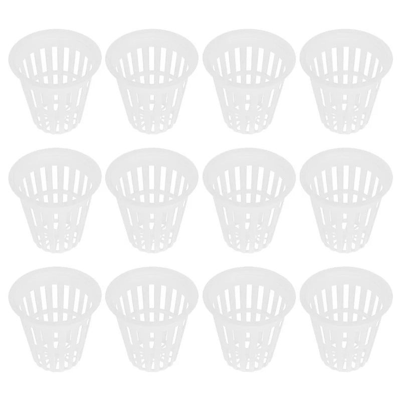 12-pack hydroponic net pots, white plastic mesh cups