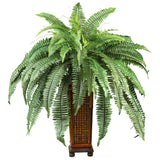 33" Boston Fern Silk Plant w/ Decorative Wood Vase Green Plant