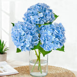 Cherica Real Touch Blue Hydrangea Artificial Flowers with Stems, 3 Pcs, Hydrangea
