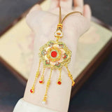 Gold Plated Peony Flower Lock Bag Pendant Necklace Vintage Chinese Style Gift Peony