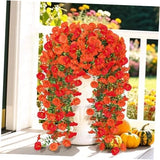 Artificial Fake Fall Hanging Flowers for Outdoors Faux Silk 2 PCS Orange + Red Flowering Plants