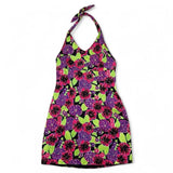 Vintage Lilly Pulitzer Hydrangea And Hibiscus Print Halter Mini Dress Hydrangea