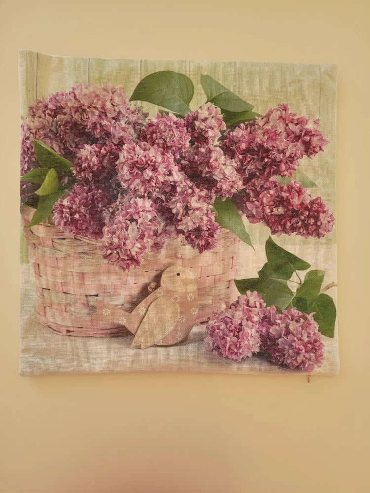 Hydrangea Purple Basket Flower Bird Pillowcase toss throw pillow cover garden Hydrangea