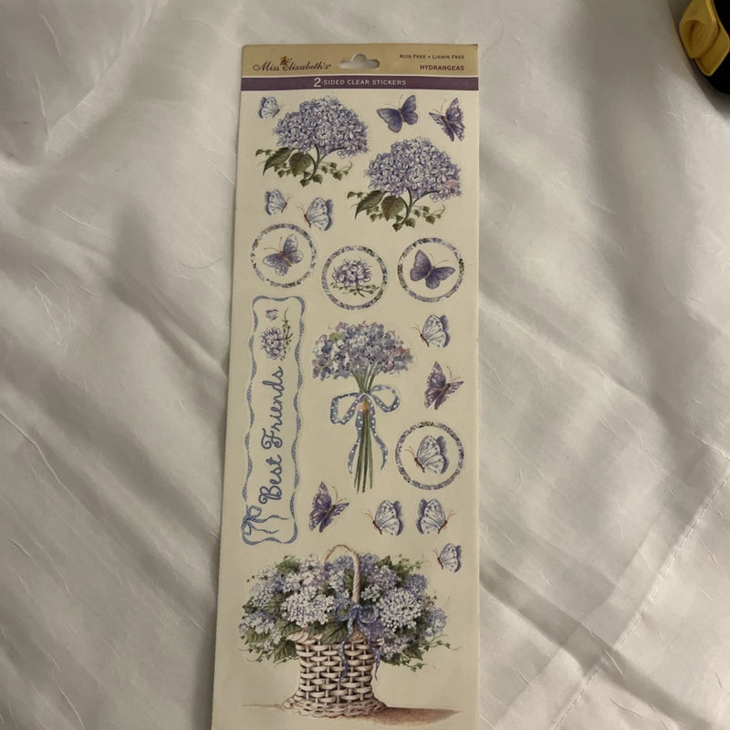 Miss Elizabeth's 4.25x12 Sticker Sheet 2 Sided Clear Hydrangea Flowers Hydrangea