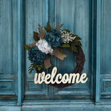 Grapevine Welcome Wreath With Blue And White Hydrangeas | Front Door Decoration Hydrangea