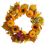 22Ó Autumn Hydrangea, Pumpkin And Sunflower Artificial Fall Wreath Hydrangea