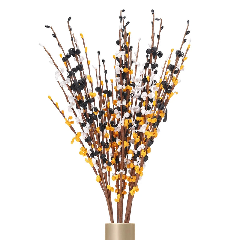 8Pcs Tall Jasmine Flower for DIY Floral Art Plant(Black-White-Gold) Green Plant