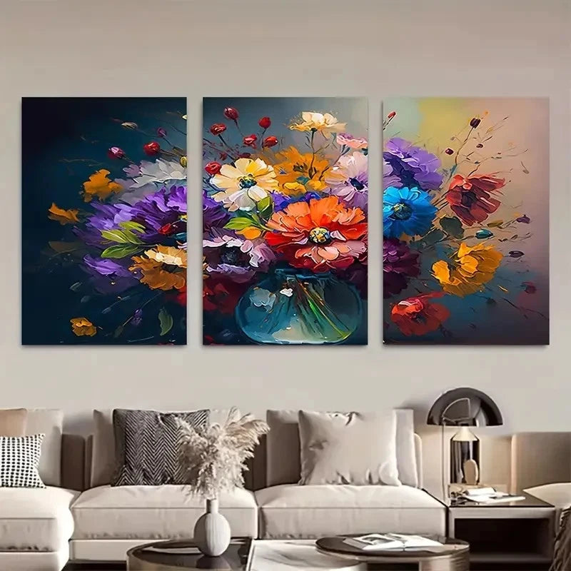 3pcs Bouquet Of Flowers Wall Art Metal Print Ready to Hang Art Bouquet