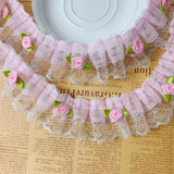 2 inch wide white/pink color ruffled trim with roses price per yard Roses