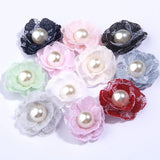 3.5cm Chiffon Fabric Flower Multilayered Rose Carnation With Pearl DIY Headdress Carnation