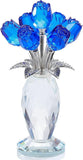 Blue Rose Crystal Flower Figurine with Vase Glass Rose Gifts for Women Wife Girl Roses
