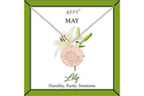 May Birth Month Lily of the Valley Flower Disc Pendant Necklace In Rose Gold Pla Lily