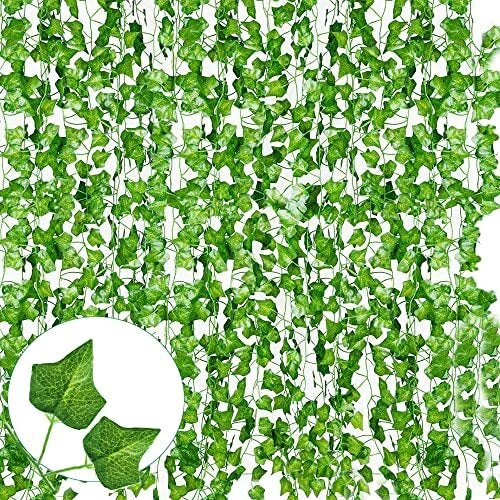 Artificial ivy leaf garland vines, green hanging greenery (12-pack)