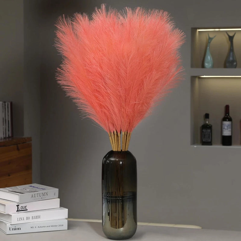 9 Stems Orange Pampas Grass - 38 Inch Tall Faux Pompous Decor, Pampas Grass