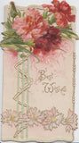 red pink carnations, stylized flowers, perforated, Victorian R. Tuck, Christmas Carnation