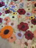 Colors Beautiful Big Sizes 3D Flowers Lace Fabric Pink Tulle Embroidered Flowering Plants