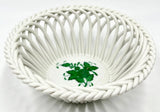 HEREND CHINESE BOUQUET GREEN ROUND PIERCED OPEN WEAVE BOWL; 5in; EXCELLENT COND Bouquet