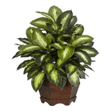 Nearly Natural 24" Golden Dieffenbachia Silk Plant & Hexagon Base in Green/Brown Green Plant