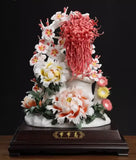 China Dehua Color Porcelain Peony Flower Plum Tree Chrysanthemum Bamboo Statue Peony