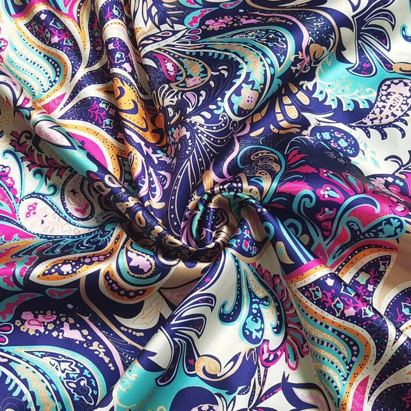 58'' Wide By Yards Stretch Satin Fabric Vintage Paisley Silky Charmeuse Material Flowering Plants