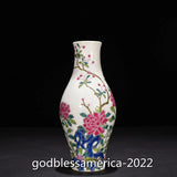 9.6" China Antique porcelain Qing Qianlong peony flower pattern olive vase Peony